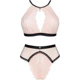 Obsessive - kanten set I bh en broekje I vrouwen ondergoed set I dames lingeriesets I Sexy Woman lingerie I lichtroze en zwart set L-XL