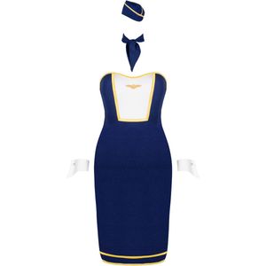 Obsessive Sexy Stewardess Uniform Stewardess Uniform Kostuum, Marineblauw, XS-S