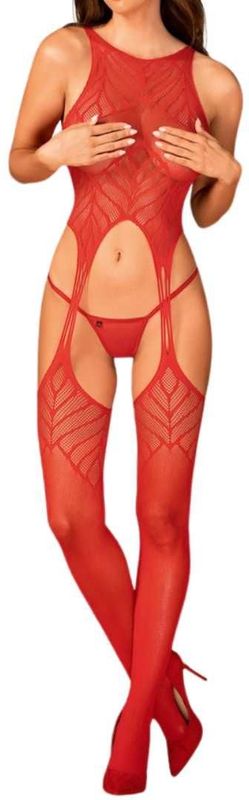 Obsessive N122 - Erotische Catsuit - Volledig Open Aan Kruis En Kont - Rood - One Size