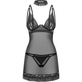 Obsessive Negligé Dessous-Set: Negligé und String - schwarz (3-tlg) transparent