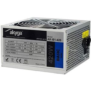 Akyga Basic ATX Voeding 550W AK-B1-550 Fan12cm P4 3xSATA PCI-E (550 W), PC-voedingseenheid, Grijs