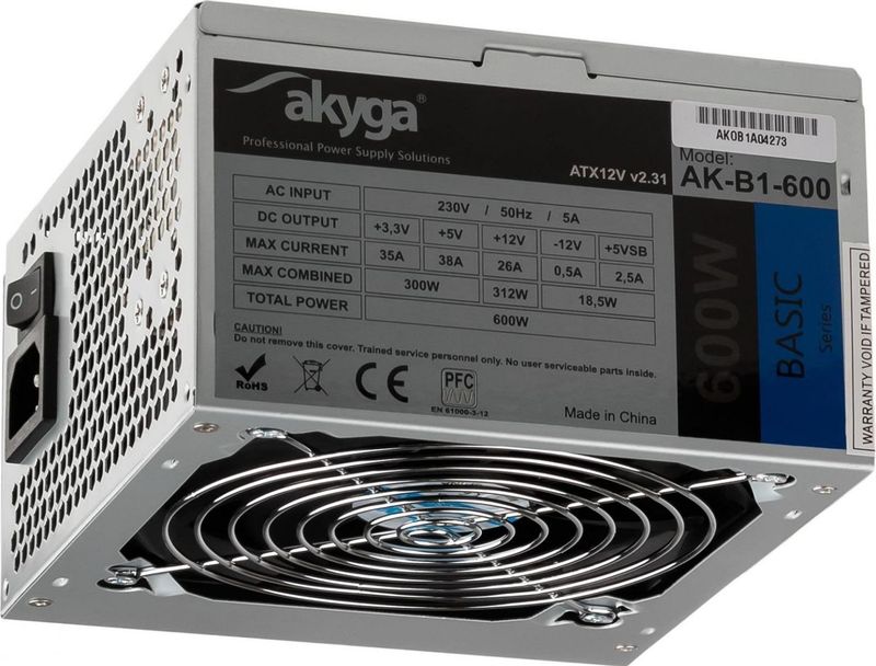 Akyga AK-B1-600 power supply unit 600 W 20+4 pin ATX ATX Grijs
