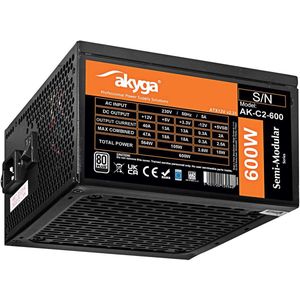 Akyga - AK-C2-600 - PC Voeding - Zwart - 600W - Semi-Modulair