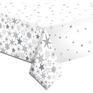 Daisy kerst tafellaken/tafelkleed - 120 x 180 cm - papier - sneeuwvlokken - rechthoekig