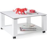 Stella Trading ROMY MOBIL Moderne salontafel op wieltjes wit hoogglans - mobiele salontafel met twee niveaus voor uw woonkamer - 76 x 41 x 76 cm (B x H x D)