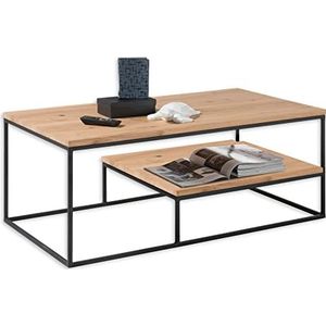 THORE 2 salontafel massief eiken - hoogwaardige salontafel met praktische plank en zwart metalen frame - 110 x 42 x 60 cm (B x H x D)