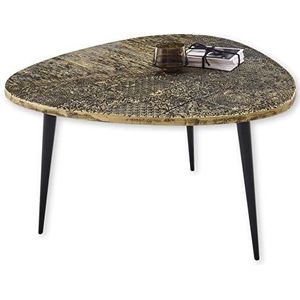 ANTONIO Driehoekige salontafel in metaallook zwart - moderne salontafel met gedessineerd oppervlak en metalen frame - 75 x 47 x 75 cm (b x h x d)