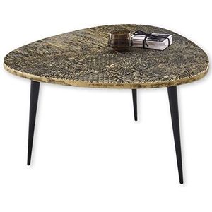 Stella Trading Antonio salontafel driehoekig in metalen look, zwart-moderne salontafel met patroon en metalen frame, houtstof, 75 x 47 x 75 cm