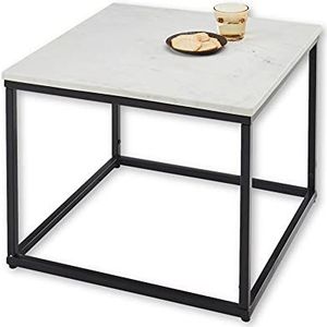 Stella Trading SAMY salontafel marmer vierkant wit met zwart metalen frame -bijzettafel met hoogwaardige marmeren plaat - 60 x 46 x 60 cm (B x H x D)