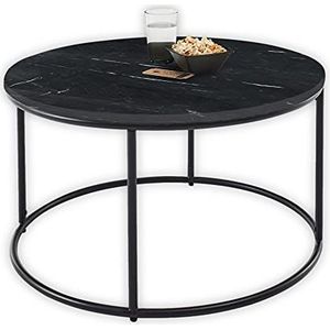 Stella Trading BELFORT Ronde zwarte marmeren salontafel met zwart metalen frame, elegante woonkamertafel met hoogwaardig marmeren blad, 80 x 46 x 80 cm (b x h x d)