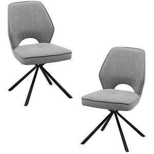 NELE Eetkamerstoelen, set van 2, met zwart metalen frame en stoffen bekleding, grijs, comfortabele stoelen voor eetkamer en woonkamer, 48 x 89 x 60 cm (b x h x d)