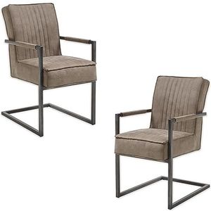 Linda schommelstoel, set van 2 met zwart metalen frame en microvezel overtrek, taupe, comfortabele cantilever stoel voor eetkamer en keuken, 51,5 x 92 x 70 cm (b x h x d)