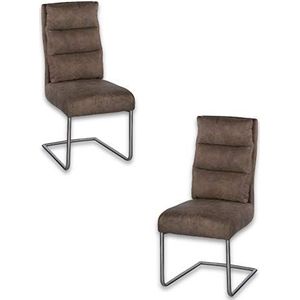 Stella Trading RENA set van 2 schommelstoelen met roestvrijstalen frame en microvezel bekleding, taupe, comfortabele cantilever stoel voor eetkamer en keuken, 45 x 100 x 61 cm (b x h x d)