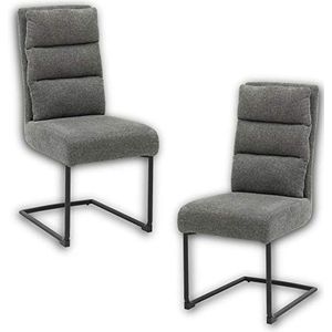 Stella Trading STENA Set van 2 oscillerende stoelen met zwart metalen frame en stoffen bekleding, lichtgrijs - comfortabele stoel voor eetkamer en keuken - 45 x 100 x 61 cm (b x h x d)