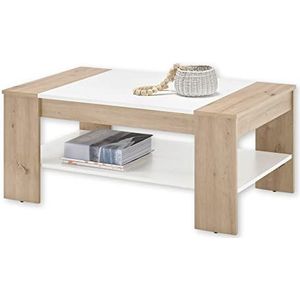 Stella Trading FRONTAL Salontafel-look, ruime salontafel met lade en plank voor je woonkamer, houtmateriaal, Artisan eiken/wit, 100 x 44 x 58 cm