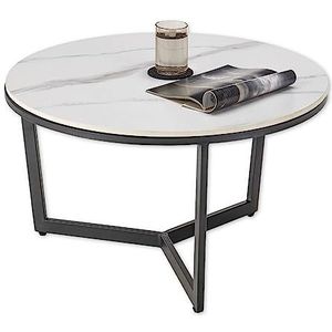 Stella Trading Harper Moderne ronde salontafel wit met keramische plaat en metalen frame, keramiek, 70 x 38 x 70 cm