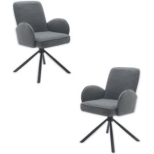 Stella Trading Malia Eetkamerstoelen, set van 2 met zwart metalen frame, grijs, comfortabele stoelen voor eetkamer en woonkamer, metaal, 58 x 86 x 63 cm