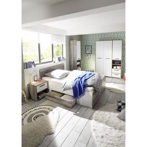 Stella Trading MOON Elegant nachtkastje voor de tienerkamer - stijlvol nachtkastje met lade in driftwood-look, wit voor uw bed - 49 x 52 x 41 cm (B x H x D)