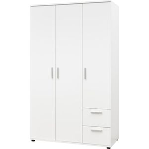 Bibo - Kledingkast - Wit - 3 Deurs - Ruime Legplanken - 2 Laden