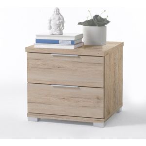 Stella Trading universeel transparant San Remo modern nachtkastje met twee laden voor je bed, gefabriceerd hout, Sand Oak, 46 x 43 x 42 cm