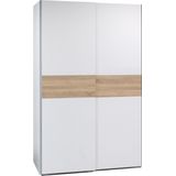 Kledingkast Victor - MDF - Wit - 125x195x58 cm (BxHxD) - Schuifdeuren - Hang-legkast - Wit Eiken Houtlook - Met 2 Legplanken en 2 Roedes