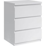 OLLI Nachtkastje met drie laden in wit - modern nachtkastje met opbergruimte voor je bed - 45 x 61 x 38 cm (b x h x d)