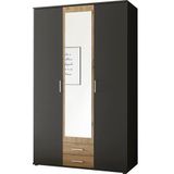 Woonexpress Kledingkast Beugen Grijs - 120x196x54 cm (BxHxD) - Draaideur Kast - Compleet met planken en roede - Met spiegel en lades - Slaapkamer