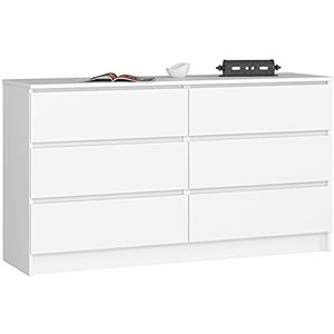 AKORD Commode K-140 met 6 (2 x 3) laden | voor de woonkamer slaapkamer kast kantoor studeerkamer | modern functioneel design | B 138 x H 77 x D 40 cm, gewicht 51 kg | wit