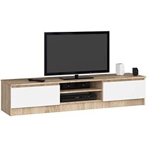 AKORD TV-commode K-160, open legplank, 2 planken met klapdeuren links en rechts, 33 x 160 x 40 cm (h x b x d), gewicht 30 kg, kleur Sonoma eiken/wit