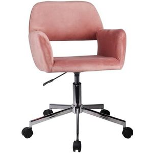 AKORD FD-22 Bureaustoel van fluweel, make-upstoel, ergonomische draaistoel, draaibaar, in hoogte verstelbaar, ergonomisch, zachte zitting, belastbaar tot 120 kg, roze