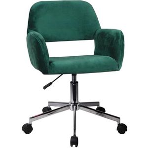 AKORD FD-22 Bureaustoel van fluweel, make-upstoel, ergonomische draaistoel, bureaustoel, draaibaar, in hoogte verstelbaar, ergonomisch, zachte zitting, belastbaar tot 120 kg, groen