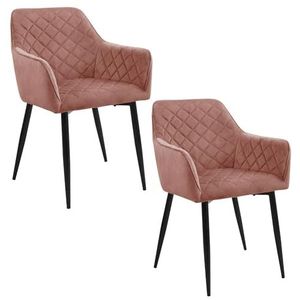 AKORD Eetkamerstoelen met fluweel, set van 2, gestoffeerde stoel van velours, eetkamerstoel, eettafel met stalen poten, stoel woonkamer, fluwelen stoel, belastbaarheid: 125 kg, roze