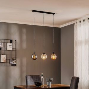 EMIBIG LIGHTING Glassy hanglamp, 3-lamps, recht, grafiet/amber/helder, glas