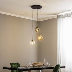 EMIBIG LIGHTING Glassy hanglamp, 3-lamps, rond, grafiet/amber/helder, glas