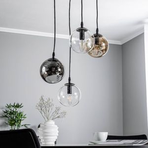 EMIBIG LIGHTING Glassy hanglamp 4-lamps rond, grafiet/amber/helder