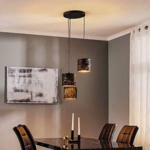 EMIBIG LIGHTING Hanglamp Jari stof 3-lamps rond zwart-gemarmerd