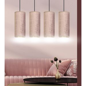 Euluna Hanglamp Joni, textiel, 4-lamps lang, rosé-goud