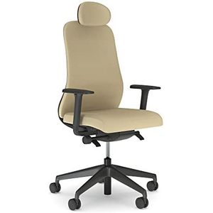 Nowy Styl Souly Bureaustoel, synchroonmechanisme met zitdiepteverstelling, pocketveringzitting, 2D-armleuningen, 3D-hoofdsteun, ergonomisch, kunststof, beige, zwart