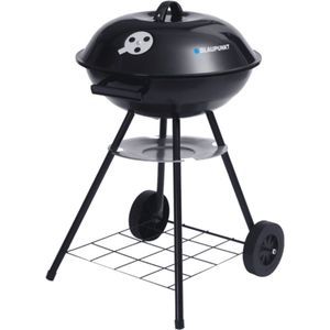 Blaupunkt GC401 Houtskoolgrill op wielen Ronde grillstandaard grill Tuingrill grillwagen met onderste plank 41cm diameter BBQ-thermometer in het deksel