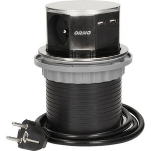 ORNO OR-AE-1381 Inklapbare tafelstekkerdoos 3x250V AC, USB-oplader, INOX