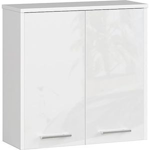 AKORD Hangkast voor toilet, dun L60, 2 deuren, wandrek, commode badkamer, kast, opslag, wandtoilet, keukenkast, 60 x 60 x 22,5 cm, gewicht 18 kg, wit glas