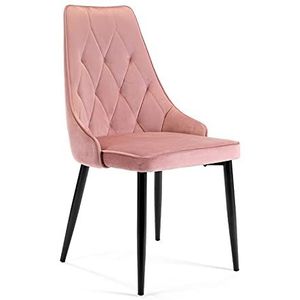 AKORD | 1 stuk fluwelen eetkamerstoelen | Moumoute fluwelen stoel | gewatteerde stoel met stalen poten | kaptafelstoel | modern | draagvermogen: 130 kg | roze