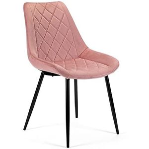 AKORD | 1 x eetkamerstoel van fluweel | Fluwelen stoel met stalen poten | Kapstoel | Modern | Draagvermogen: 130 kg | Roze