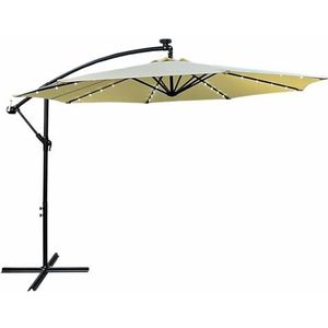 Tuinparasol MILIN met LED-verlichting / Zweefparasol Met Voet / Verstelbare Hoogte / UV-bescherming, Waterdicht / Beige / 300 x 300 x 245 cm