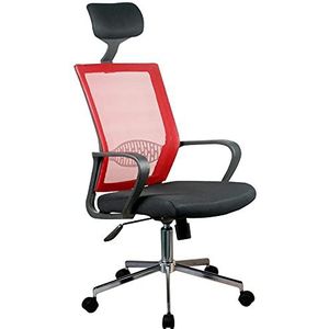 AKORD OCF-9 Ergonomische bureaustoel, bureaustoel met armleuning, bureaustoel met hoofdsteun, draaibaar, in hoogte verstelbaar, maximale belasting: 125 kg, rood