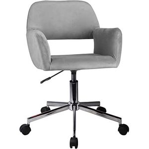 AKORD FD-22 Bureaustoel van fluweel, make-upstoel, ergonomische draaistoel, draaibaar, in hoogte verstelbaar, ergonomisch, zachte zitting, belastbaar tot 120 kg, grijs