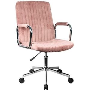 AKORD Homeoffice stoel, draaistoel, make-uptafel, in hoogte verstelbaar, tot 120 kg belastbaar, stoel met wieltjes, bureaustoel met armleuningen, roze