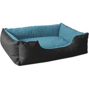 BedDog® hondenmand LUPI, vierkant hondenkussen, grote hondenbed, hondensofa, hondenhuis, met afneembare hoez, wasbaar, XL, zwart/blauw