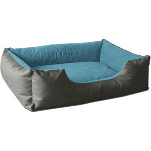 BedDog® hondenmand LUPI, vierkant hondenkussen, grote hondenbed, hondensofa, hondenhuis, met afneembare hoez, wasbaar, M, grijs/blauw