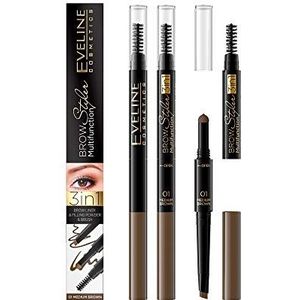 Eveline Cosmsetics Brow Styler 3in1 Langdurige Multifunctionele Double Ended Wenkbrauwpotlood Definer | Middelbruin | Spoolie Borstel | Dunne Punt Voor Natuurlijke Afwerking